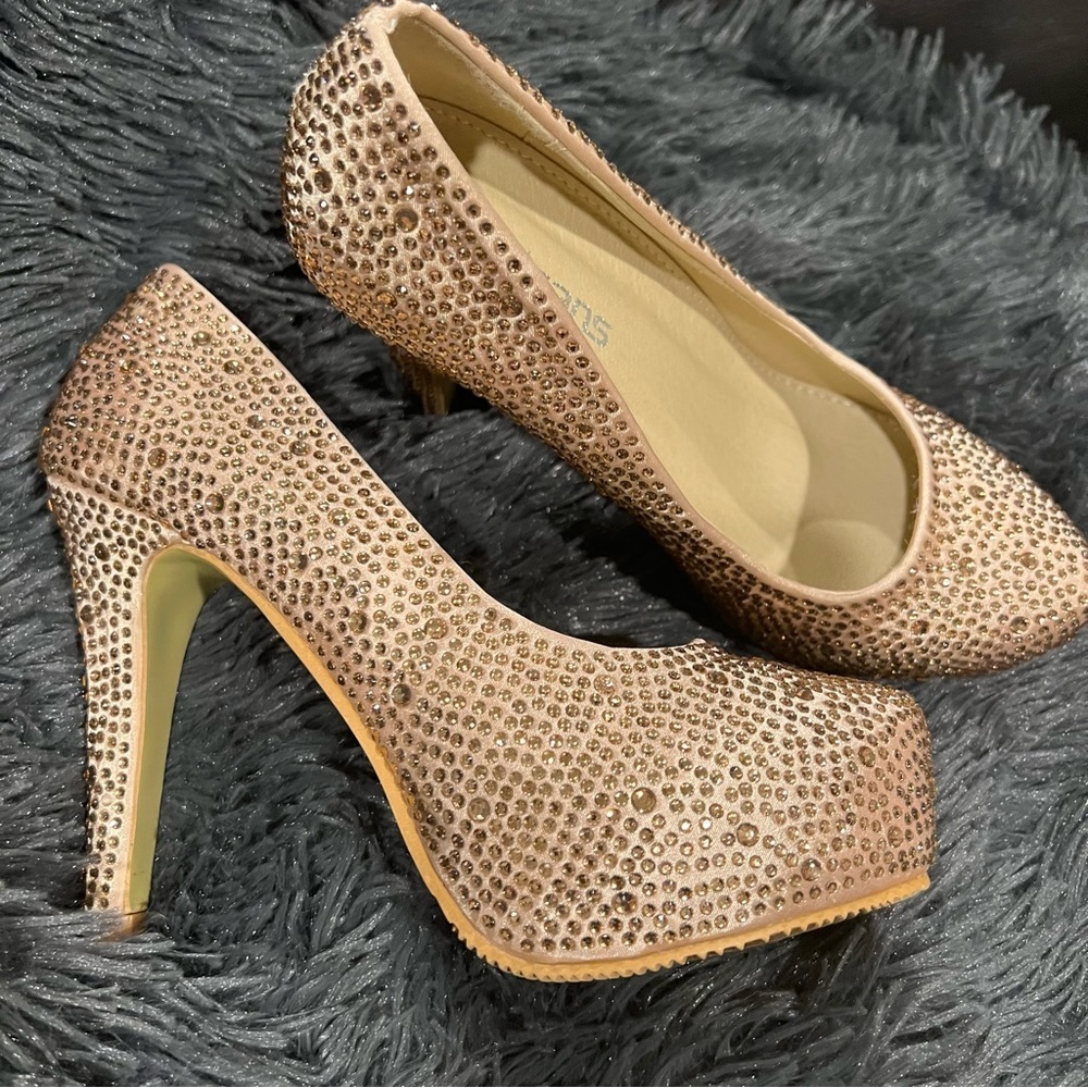 Velcans Champagne Studded Stiletto Pump High Heel